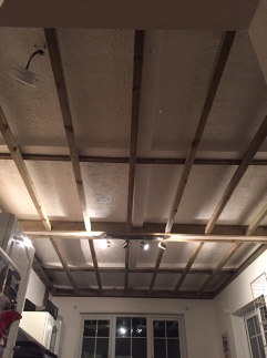 The wooden ceiling frame
